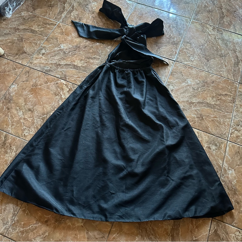 Sue Sartor Halter Sundress / Black Raw Silk Taffeta